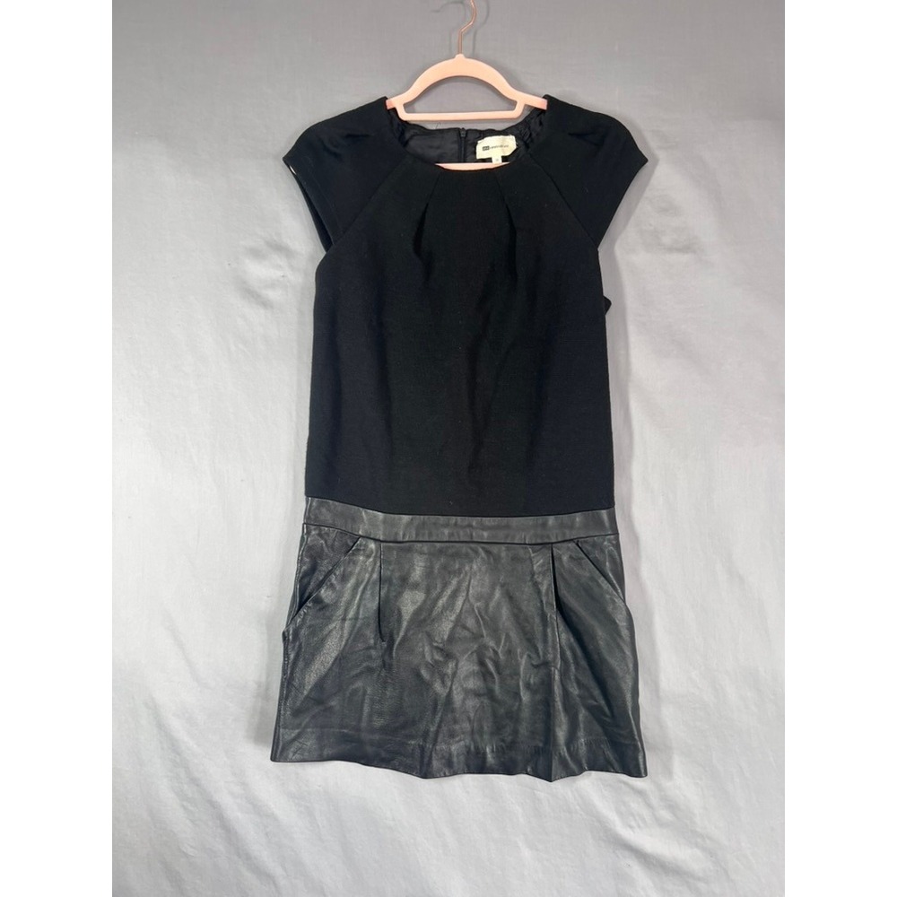 Athe Vanessa Bruno Black Mixed Media Leather Skirt Mini Dress Size 36